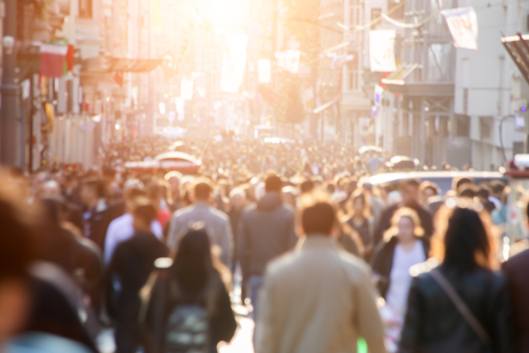 Blurred crowd of unrecognizable at the street