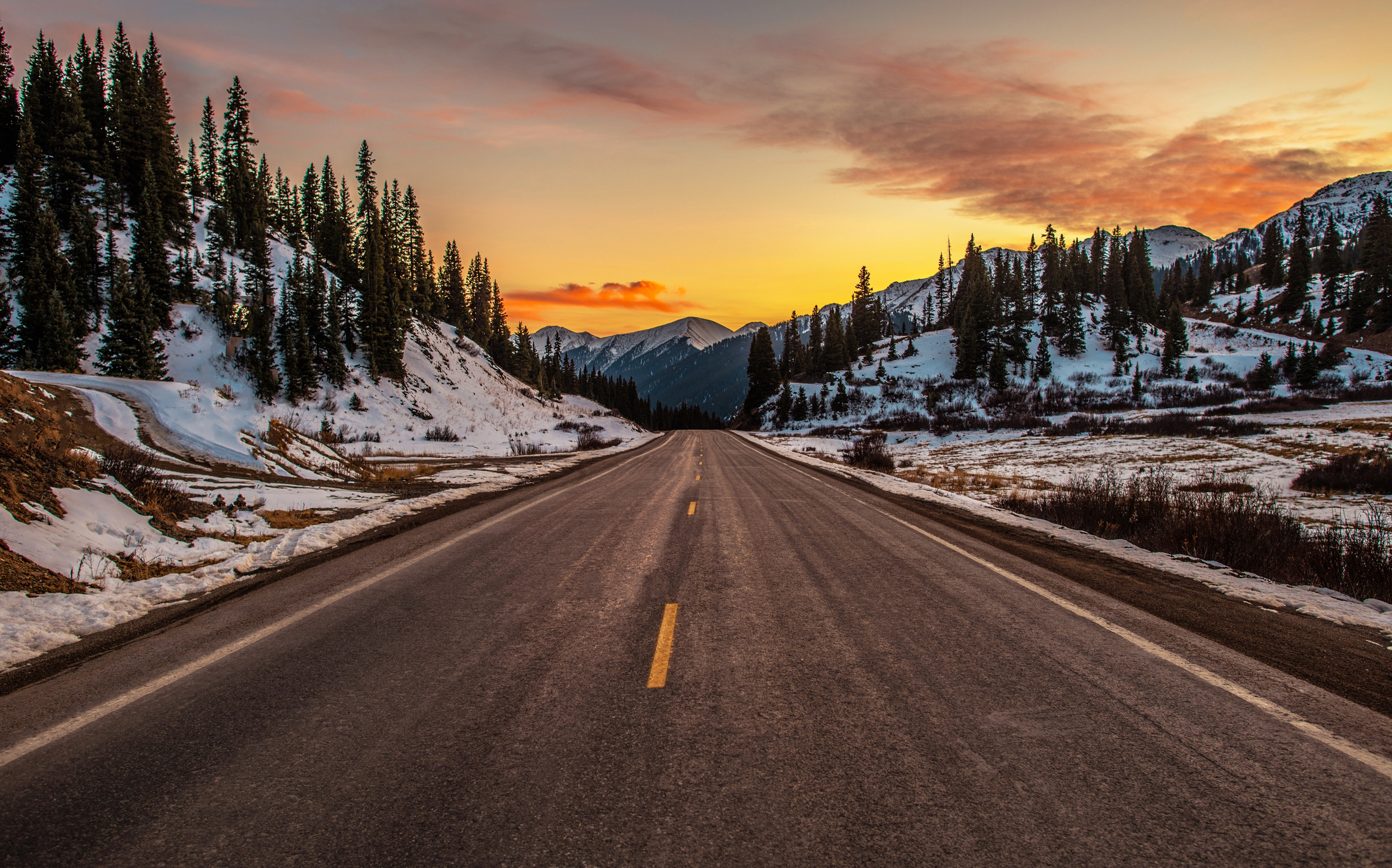 Mountain road in winter