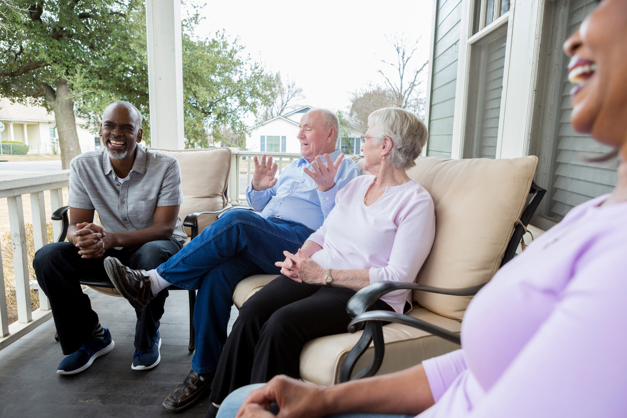 Group of neighbors enjoy one another's company