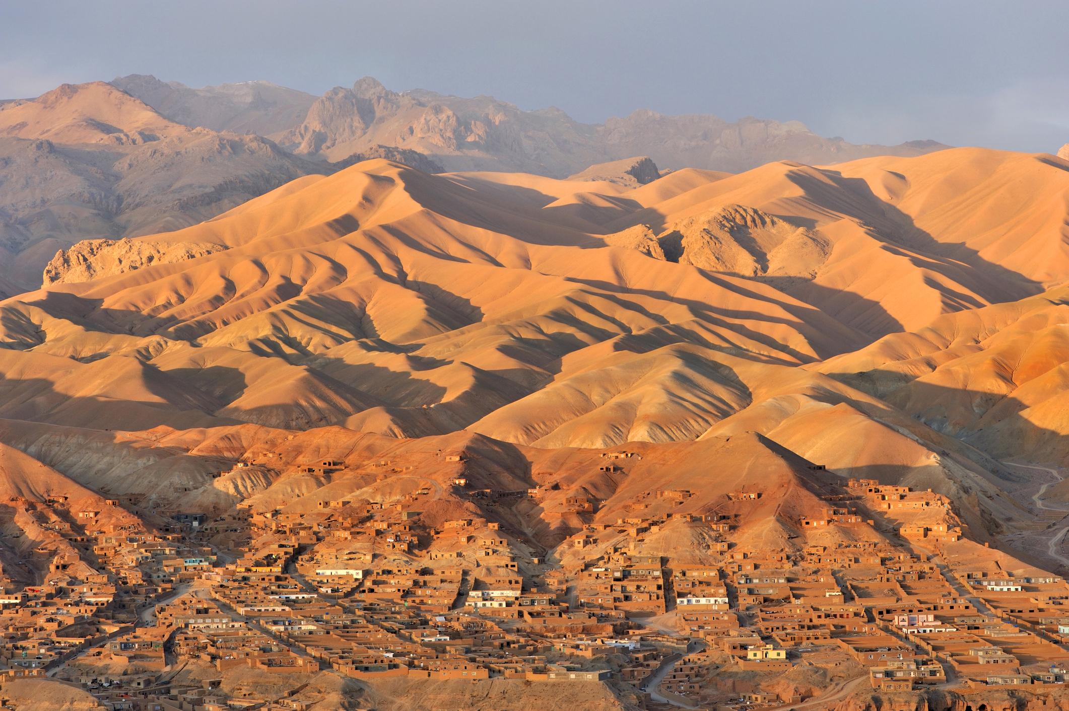 Afgnaistan village and landscape at sunset