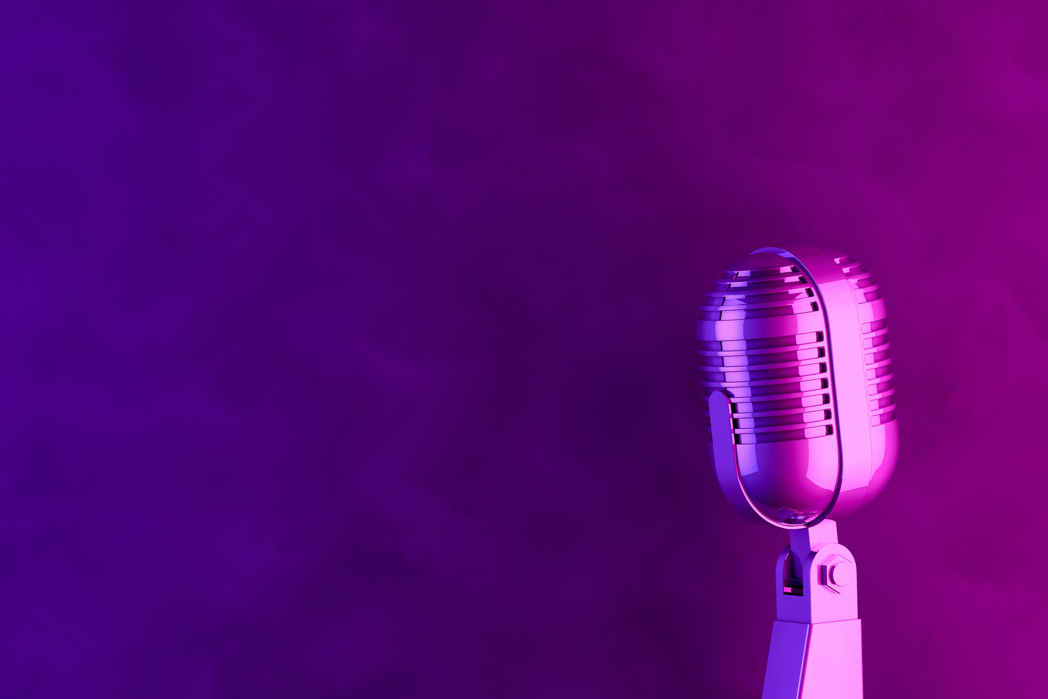 Retro Old Microphone, Vintage Style with Neon Lights