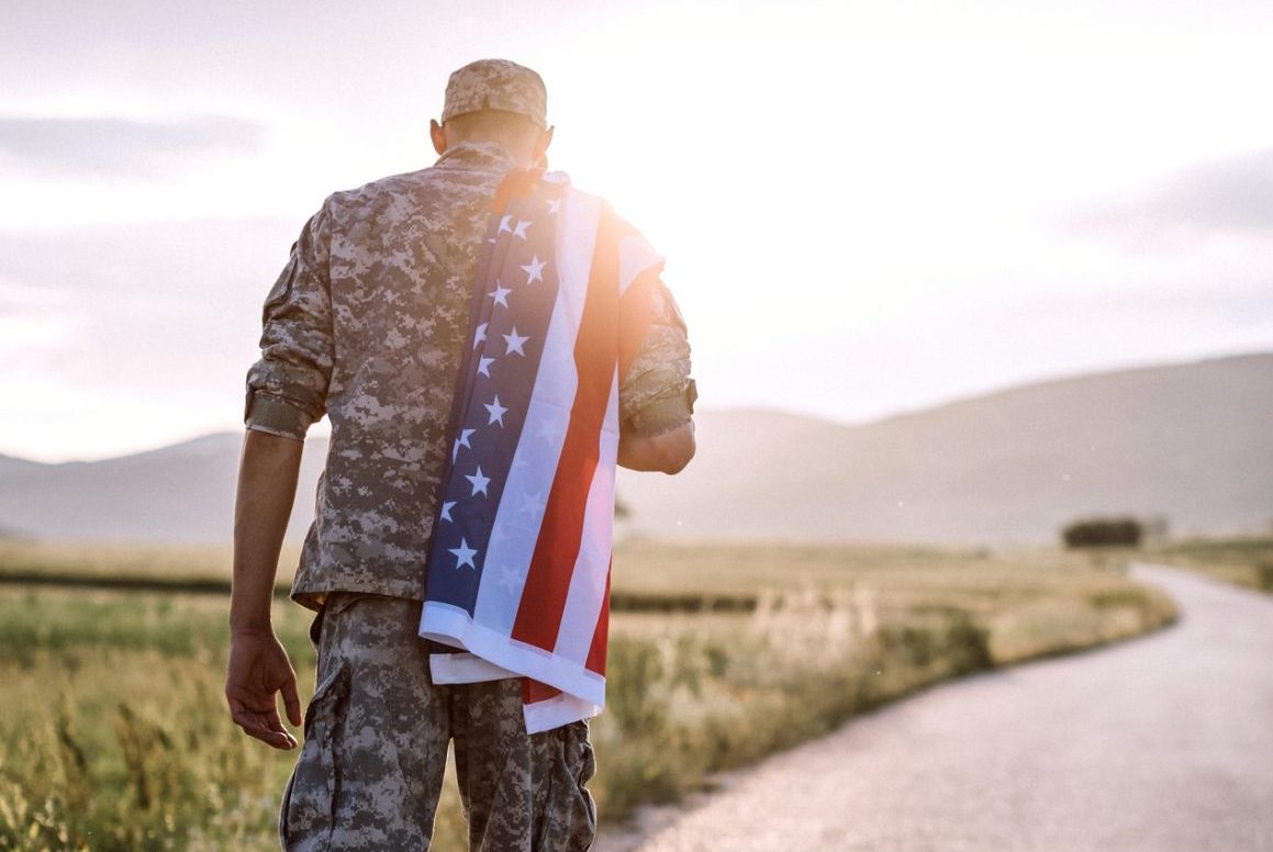 American Amputee Soldier On Road